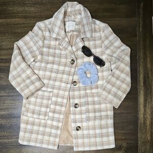 Copper Key 》 Plaid Coat - Beige/White/Blue Check Pattern
